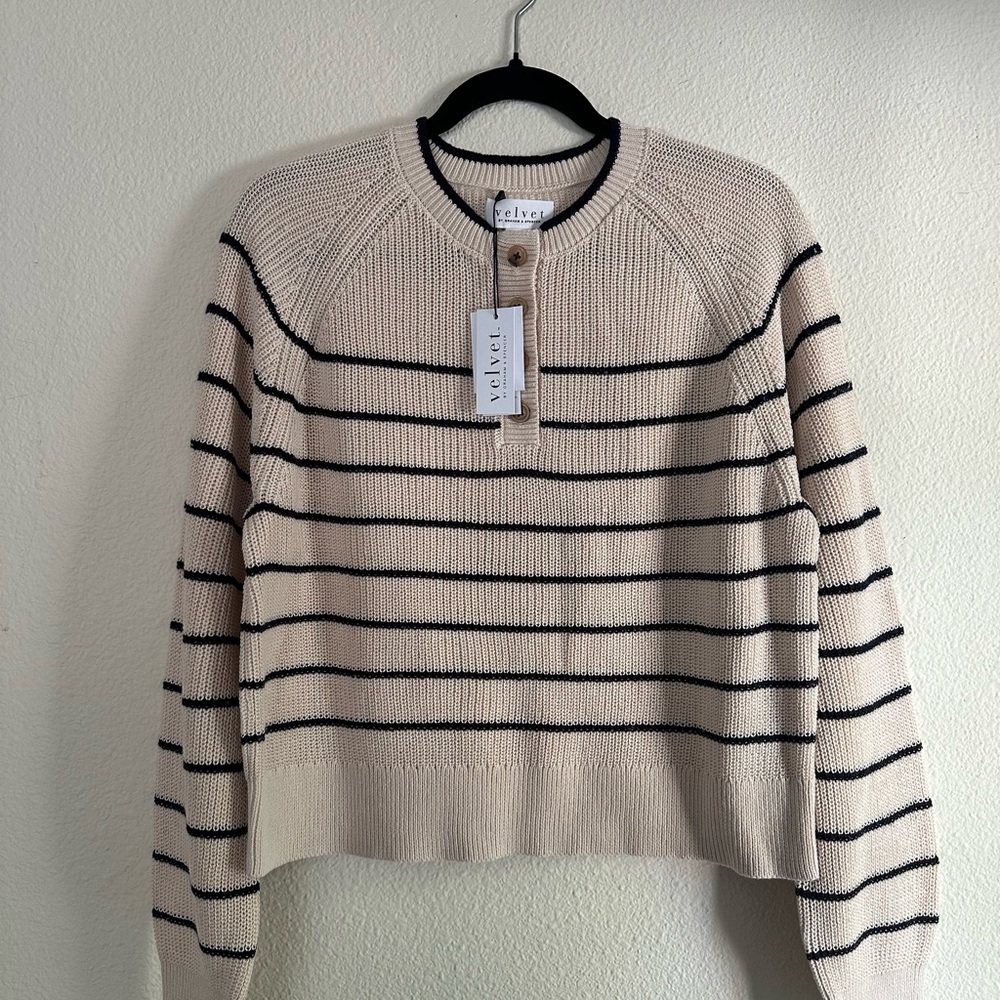 Velvet by Graham and Spencer “Kierra” Beige and Black Striped Sweater